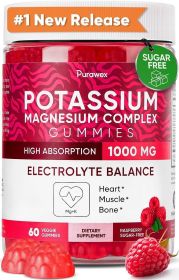Potassium Magnesium Complex Gummies for Women and Men High Absorption Potassium Citrate Supplement for Hydration Muscle Heart Health Support Rasp
